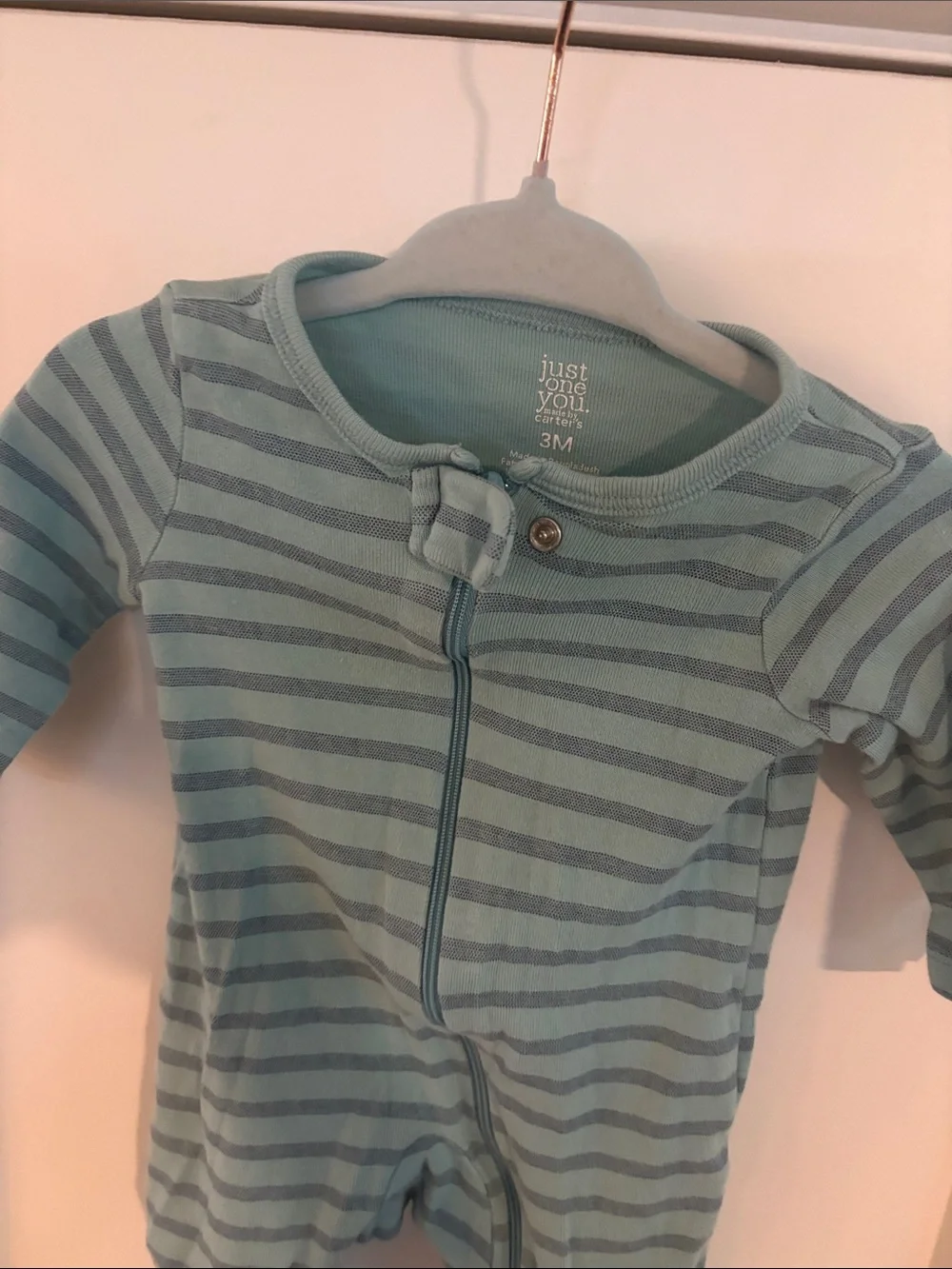 Just One You Carter’s Striped Teal Baby Onesie Footie 3M Baby Boy